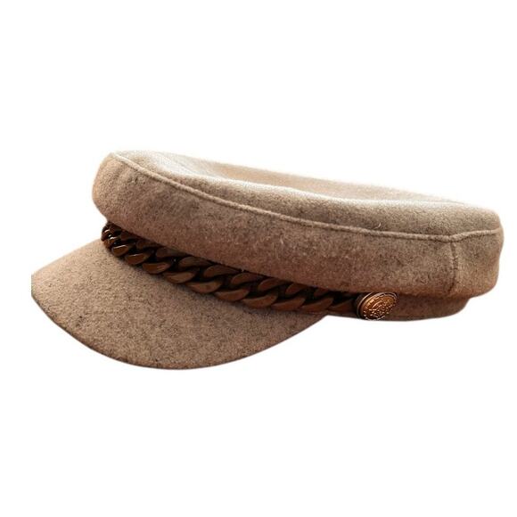 NWT Forever 21 Womens Breton Hat Beige Chunky Chain Newsboys Cap Fall - Picture 1 of 5